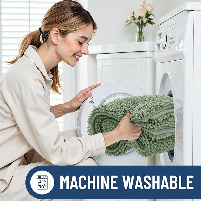 Smiry Chenille Bathroom Rugs Sets 2 Piece (47x20+30x20, Sage Green) | Soft Absorbent Machine Washable Non Slip Shaggy Bath Rug Set for Tub, Shower, and Floor, Home Decor