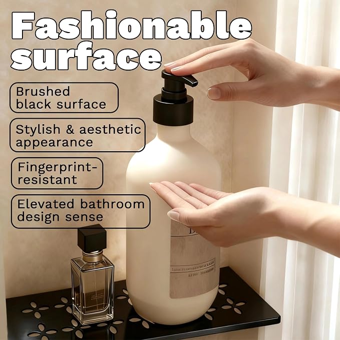 12 Inch Aluminum Brushed Black Shower Niche Shelf Rectangular Bathroom Niche Shelf with Floral Design Fits Prefabricated Tile Niches 1 Pack