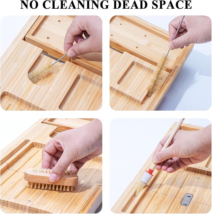Bathtub Tray, Bamboo Bath Tray for Tub, Expandable Bath Tray with Bamboo Book Stand, Soap Tray, Bathtub & Bathroom Accessories Perfect for Home Spa, Natural Colour