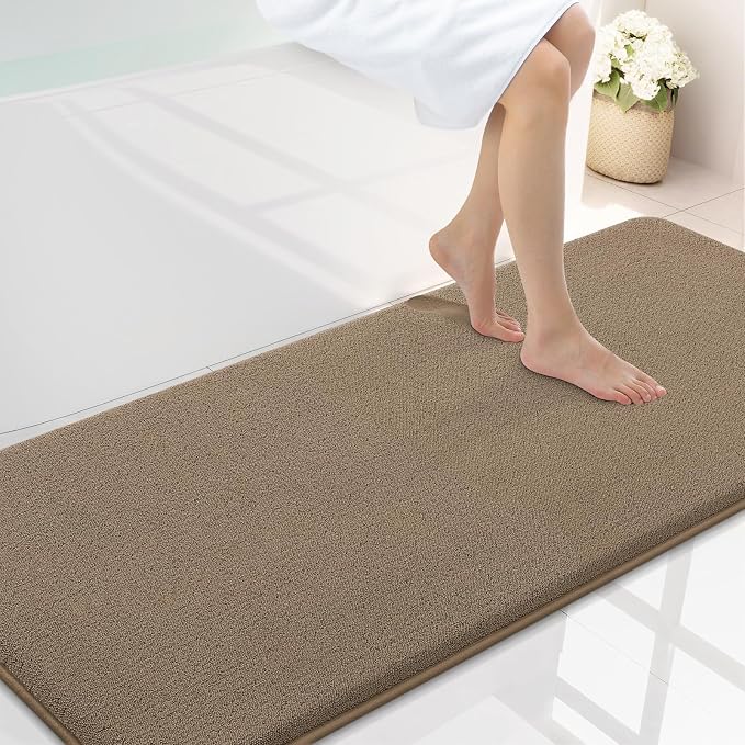 Smiry Memory Foam Bath Mat 59x24, Extra Soft Absorbent Bathroom Rugs | Camel Quick Dry, Machine Washable Bath Mats for Bathroom, Shower, Tub and Home Decor Accessories