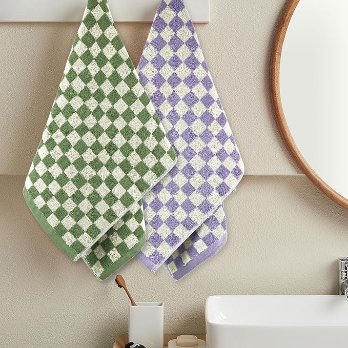 Jacquotha Hand Towels for Bathroom 4 Pack, Checkered Hand Towel Set | Cotton Soft Absorbent for Face Spa Bath Gym, Kitchen Towels Decorative, 13 x 29 Inches, 4 Colors