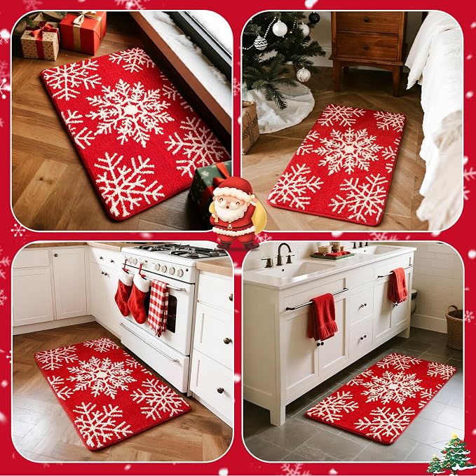TYUU Christmas Bathroom Rugs, Extra Soft Absorbent Bath Rug Non Slip Washable Bathroom Mat Holiday Xmas Home Decor Indoor Bath Mat, Snowflake, 24"x36"