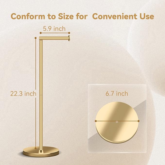 RRM Toilet Paper Holder Stand, Bathroom Free Standing Toilet Paper Holder with Reserve Storage 3-4 Toilet Paper Rolls (Golden) (Pack of 2)