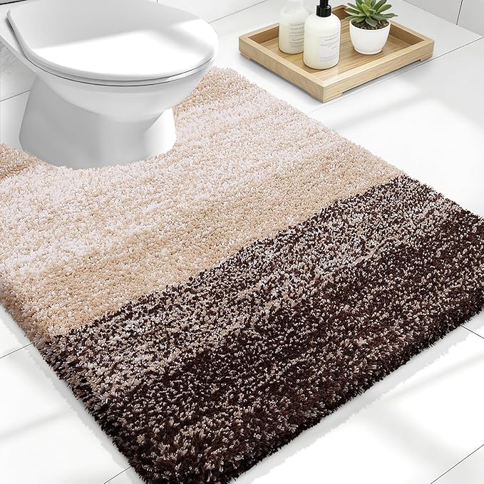 OLANLY Luxury Toilet Rugs U-Shaped 24x20, Soft Absorbent Microfiber Mat | Brown, Non-Slip Quick-Drying Rubber Backing, Machine Washable Plush Contour Bath Mat for Toilet Base, Home Decor Accessories