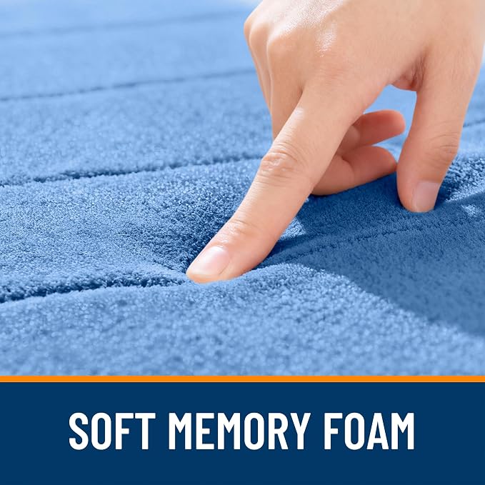 OLANLY Memory Foam Long Bathroom Rugs Runner 47x24, Super Soft Absorbent | Cornflower Blue, Quick Dry Bath Mat, Machine Washable Shower Floor Rugs, Bathmat Carpet for Bathroom Floor, Tub and Shower