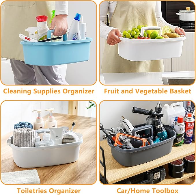 Goderewild Cleaning Caddy Organizer with Handle, Storage Basket/Totes Portable for Bathroom Supplies, Cleaning Products, and Sink Tool.(Translucent Gray×2, 2 Pack)