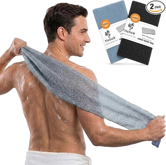 2PCS Exfoliating Washcloth Towel - Exfoliating Body Scrubber Exfoliator, Loofah Sponge Wash Cloth, Korean & Japanse & African Net Sponge Rag - Back Scrubber Washer (Silver Gray+Black)