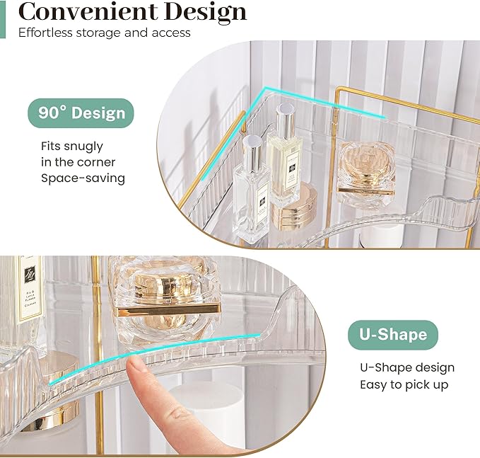 Aveniee Corner Bathroom Counter Organizer, 3 Tier Makeup Perfume Storage for Vanity, Countertop SkinCare Stand Shelf Holder for Women (Green)