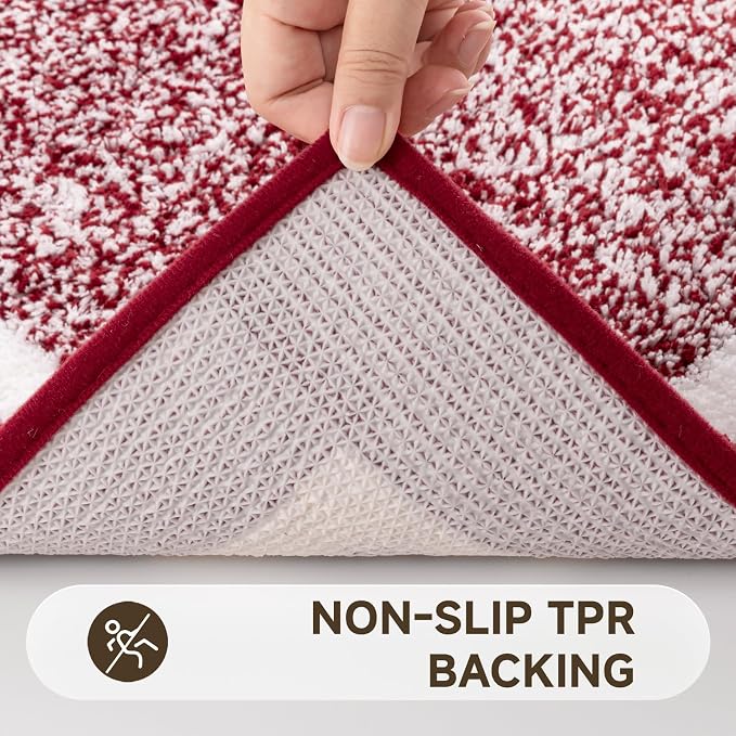 Pauwer Bathroom Rugs Set 5 Piece, Non Slip Microfiber Bath Mat, Red | Washable Bathroom Mat with U Shaped Toilet Rug, Long Shower Runner, Toilet Lid Cover, Quick Dry Absorbent Plush Floor Carpet