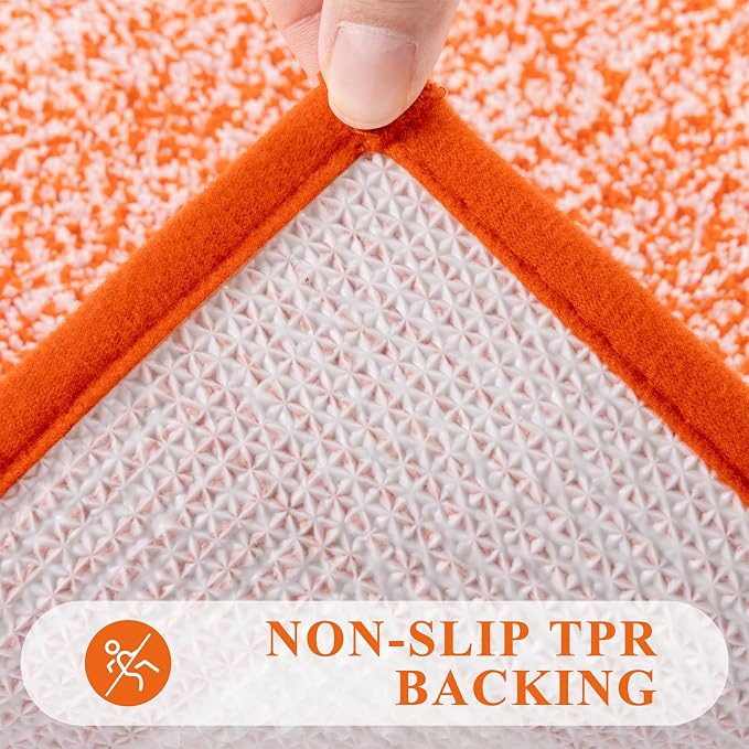 Pauwer Bathroom Rugs 3 Piece Set, Non Slip Washable Bath Mat, Orange | Soft Plush Microfiber, Super Absorbent Floor Carpet, U Shaped Toilet Mats, Quick Dry, Shaggy Shower Rugs Runners