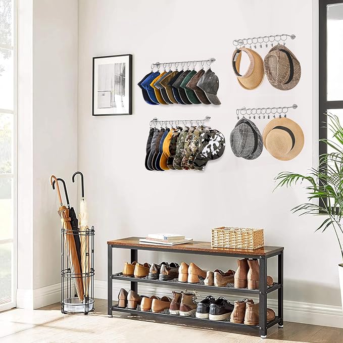 Viklluyr Hat Rack Baseball Cap Wall Organizer - Closet Hats Holder with 20 Hooks - Metal Caps Storage Wall Mounted Hat Hanger Set of 2 for Closet Door Bedroom Entryway Laundry(Grey)