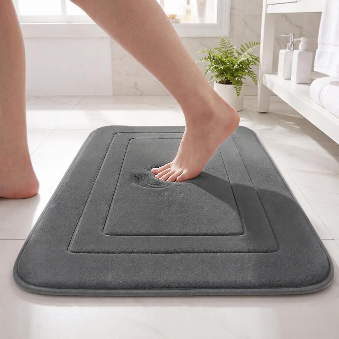 Cupic Cupid Memory Foam Bath Mat 24"×36", Non Slip Bathroom Rugs, Deep Gray | Soft Touch, Cushioned Comfort, Non Slip Bathroom Mat, Super Absorbent & Quick Dry, Machine Washable for Shower, Tub & Vanity