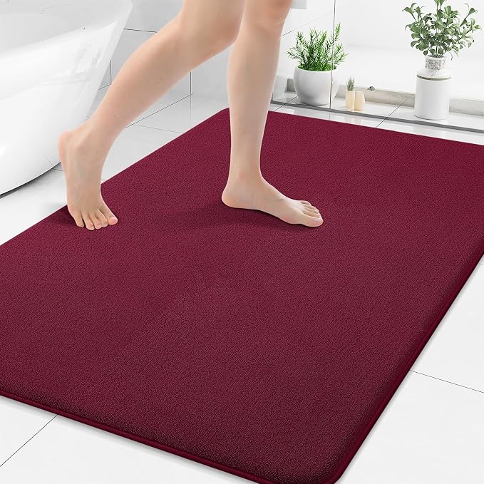 Smiry Memory Foam Bath Mat 40x30, Extra Soft Absorbent Bathroom Rugs | Burgundy Quick Dry, Machine Washable Bath Mats for Bathroom, Shower, Tub and Home Decor Accessories