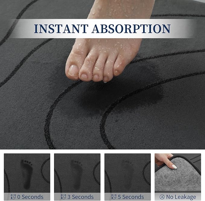 YIHOUSE Bathroom Rugs Sets 5 Piece - Thick Memory Foam Bath Mat, Dark Grey | Ultra Soft, Extra Thick, Super Absorbent, Non Slip, Machine Washable, For Bathroom Floor & Tub, 5 Pieces