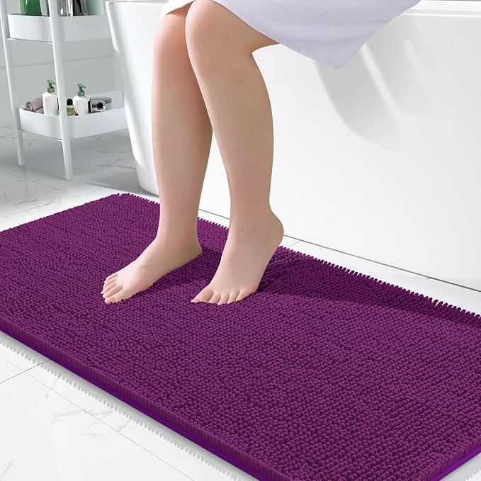 OLANLY Bathroom Runner Rugs 47x24, Extra Soft Absorbent Chenille Bath Rugs | Purple, Quick-Drying Rubber Backing, Washable Long Bath Mat for Bathroom Floor, Tub and Shower, Home Decor Accessories