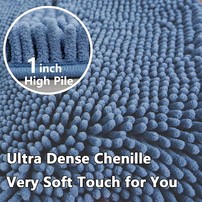 Bathroom Rugs Chenille, Extra Thick and Absorbent, Non-Slip, Machine Washable, Dry Quckily, Soft Cozy Plush, Used Under Shower Bathtub and Sink, Bath mat Sets Fog Blue