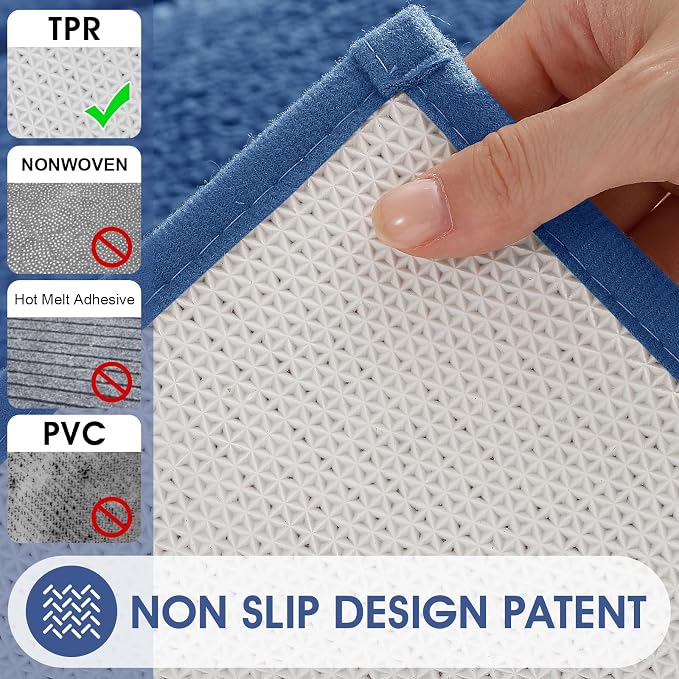 IM HOME Bathroom Rugs, Ultra Soft Plush Fluffy Microfiber Absorbent Bath Mat, Non-Slip Backing, Machine Washable Bath Mats for Bathroom Floor, Tub and Shower, Blue/32"x20"/Bordered