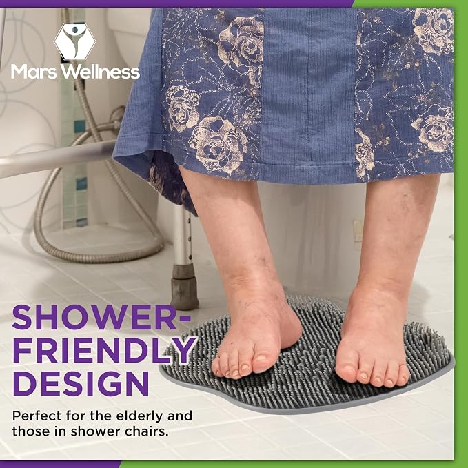MARS WELLNESS Shower Foot Scrubber and Massager - Foot Scrubber in Shower - Suction Foot Scrubber - Cleaner and Massager Mat - Improves Circulation - Easy to Store - Gray