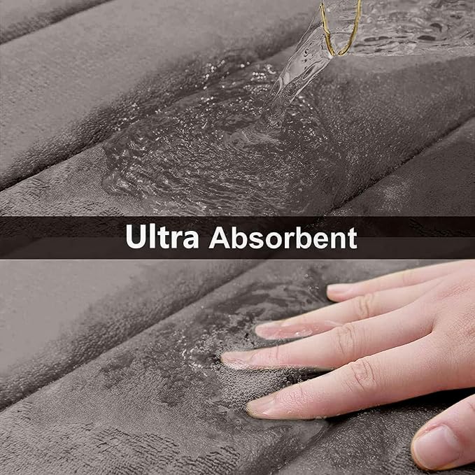 Buganda Memory Foam Bath Mat 24 x 16, Ultra Soft Absorbent Bathroom Rugs | Taupe, Machine Washable Quick Dry Bath Mats for Bathroom Floor, Shower and Tub, Home Decor Accessories