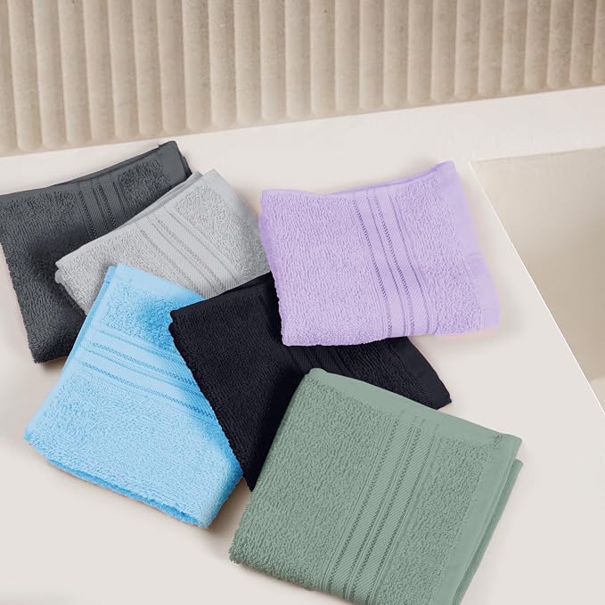 BOUTIQUO Ultra Soft Cotton Washcloths, Contains 12 Piece Face Cloths 12x12 inch, Ideal for Everyday use Face Towels, Compact & Lightweight Multi Purpose Washcloths - Multi Color