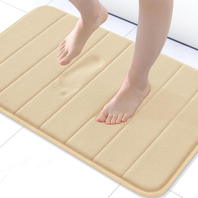 Buganda Memory Foam Bath Mat 24 x 16, Ultra Soft Absorbent Bathroom Rugs | Gold, Machine Washable Quick Dry Bath Mats for Bathroom Floor, Shower and Tub, Home Decor Accessories