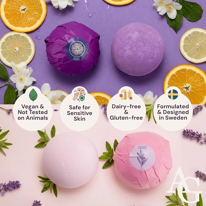 XXXL Bath Bombs for Women, 7pc, Birthday Gifts for Women by AdeleGourdain | Bathbombs Bath Gift Set for Women - 7 Spa Scents - Gift Box Included - Non-Staining - Bubble Bathbombs for Adults - Large 7oz