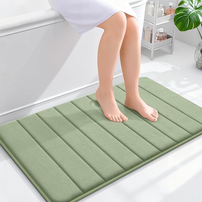 OLANLY Memory Foam Bath Mat 35x24, Super Soft and Absorbent Bathroom Rugs | Sage Green, Quick Dry Bath Rug, Machine Washable Shower Floor Mats, Bathmat Carpet for Bathroom Floor, Tub and Shower