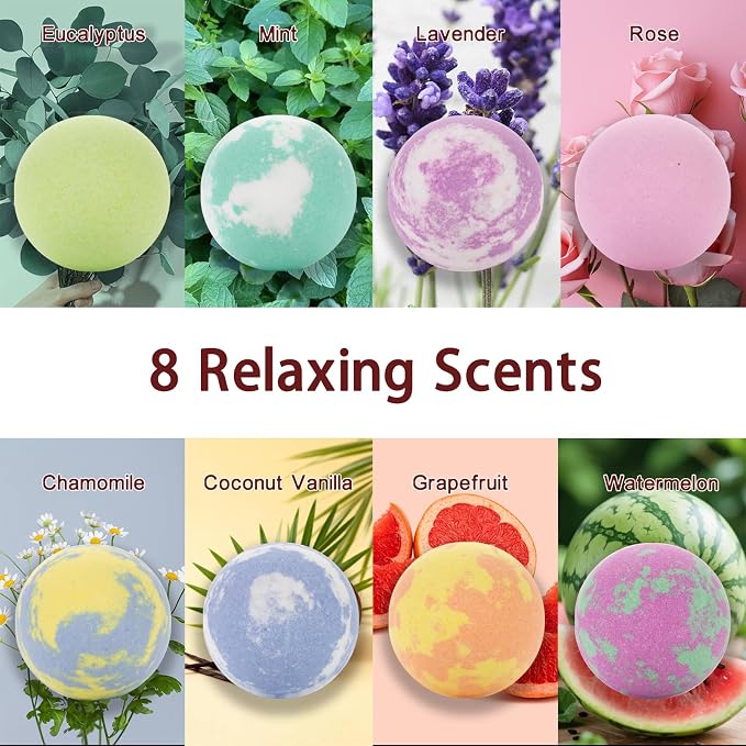 Bath Bomb Gift Set for Women, 8 Pcs Bath Bombs for Girls, Natural Bubble Bathbombs with Essential Oils, Self Care Gifts, Relaxation Spa Gift Basket,Birthday, Mothers Day Gifts for Mom, Wife,