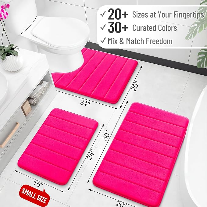 OLANLY Memory Foam Bath Mat 30x20, Super Soft and Absorbent Bathroom Rugs | Hot Pink, Quick Dry Bath Rug, Machine Washable Shower Floor Mats, Bathmat Carpet for Bathroom Floor, Tub and Shower