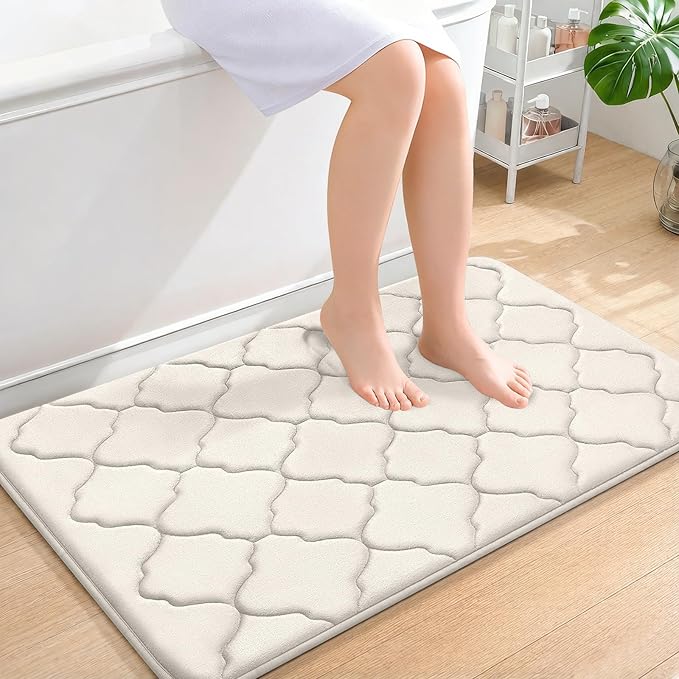 OLANLY Memory Foam Bath Mat Rug 36x24, Ultra Soft Bathroom Rugs, Ivory | Thick Absorbent Carpet, Non-Slip Backing, Machine Washable, for Bathroom Floor, Tub, Shower and Home Decor Accessories