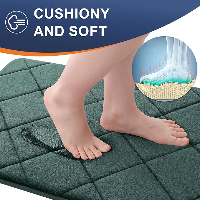 OLANLY Memory Foam Bath Mat 24x16, Ultra Soft and Absorbent Bathroom Rugs | Blackish Green, Quick Dry, Machine Washable Shower Bath Rugs, Comfortable Bath Carpet for Bathroom Floor, Tub and Shower
