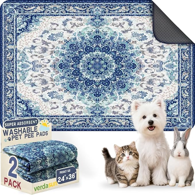 Washable Pee Pads for Dogs 24"x36" 2 Pack Reusable Puppy Potty Pad | Super Absorbent Waterproof NonSlip LeakProof Crate&Playpen Floor Mat for Cats, Rabbits, Guinea Pigs, Whelping & Housebreaking