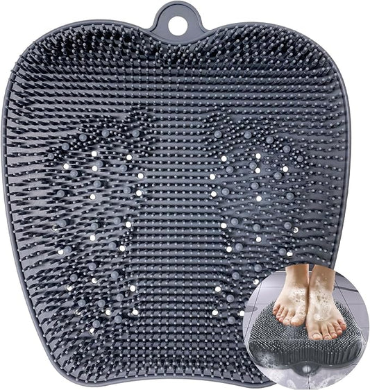 Luckyiren Extra Thicker & Larger Foot Scrubber Mat for Shower, Silicone Back Body Exfoliator Massager Cleaner Washer with Non Slip Suction Cup, Exfoliating Scrub Brush Pad for Women Men Elderly