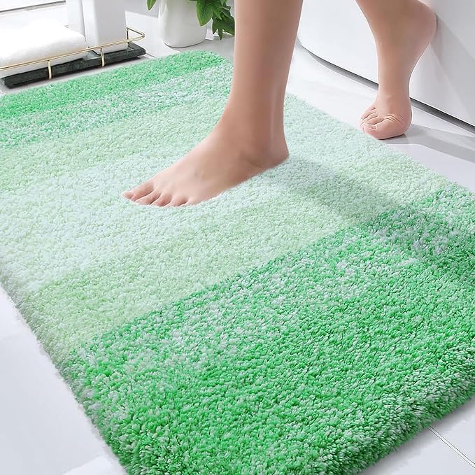 OLANLY Bathroom Rugs Mat 30x20, Extra Soft Absorbent Microfiber Bath Rugs | Green, Non-Slip Quick-Drying Rubber Backing, Washable Plush Bath Mat for Floor, Tub and Shower, Home Decor Accessories