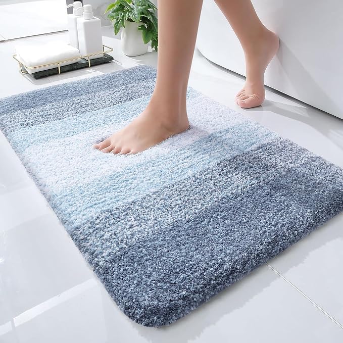 OLANLY Small Bathroom Rugs 24x16, Extra Soft Absorbent Microfiber Bath Rugs | Blue, Non-Slip Quick-Drying Rubber Backing, Machine Washable Plush Bath Mat for Floor, Tub and Shower, Home Decor Accessories