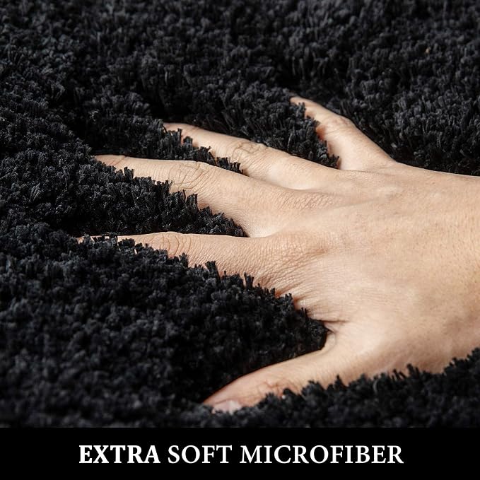 MIULEE Black Bathroom Rugs Set 2 Piece Soft Bath Mats 20x20+20x32 Inch | Absorbent Microfiber Bath Mat and U-Shaped Toilet Rug, Non Slip, Quick Dry, for Bathroom Floor Tub Showers, Machine Washable