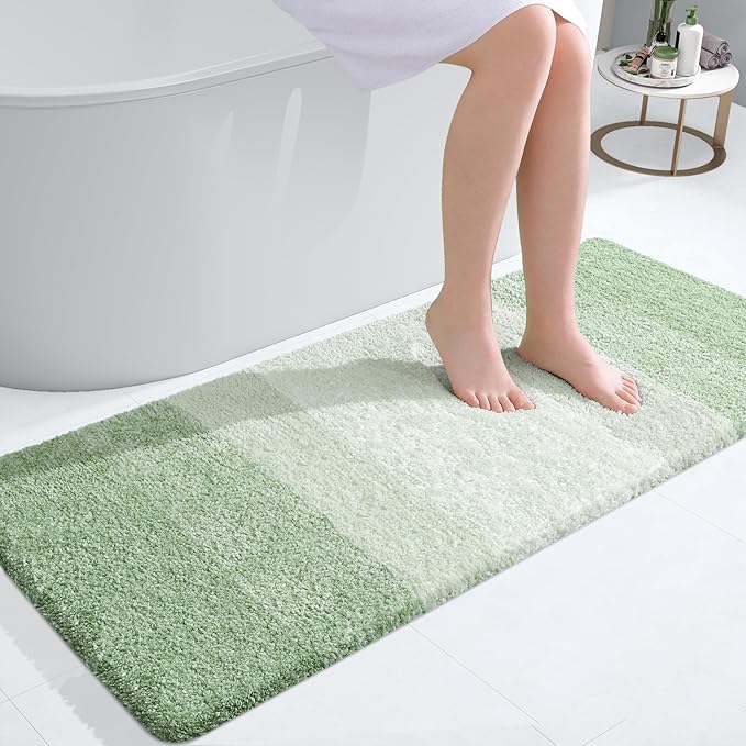 OLANLY Bathroom Runner Rug 47x20, Extra Soft Absorbent Microfiber Bath Rugs | Sage Green, Non-Slip Quick-Drying Rubber Backing, Washable Long Bath Mat for Floor, Tub and Shower, Home Decor