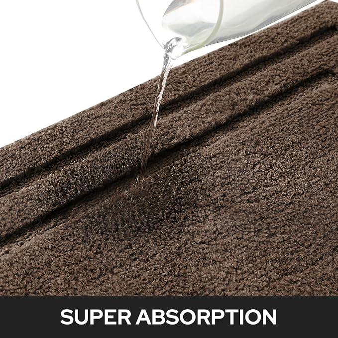 HOMEIDEAS Bathroom Rugs Sets 2 Piece, Super Soft and Absorbent Non Slip Microfiber Machine Washable Bath Mat Set (20" x 32" + 16" x 24", Brown) | Ultra Absorbent, Microfiber Machine Washable Bath Rug Set, for Bathroom, Tub, Shower 20" x 32" + 16" x 24"