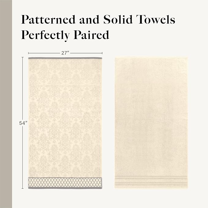 Modern Threads 6 Piece Cotton Bath Towel Set – Ultra Soft 550 GSM Towels – Bathroom Set with Hand Towels and Washcloths – Diamond Border (Ivory Cream)
