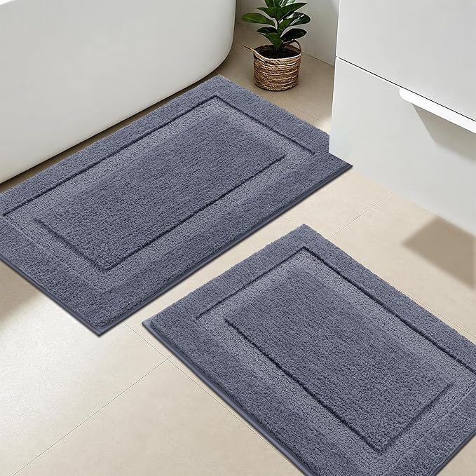 SHACOS Soft Microfiber Bathroom Rugs Set of 2 Pieces, Dark Grey | 32x20 + 24x16, Absorbent Plush Bath Rugs, Non Slip Washable Shaggy Bath Mats, Fluffy Bathroom Runner Floor Mats Shower Rug
