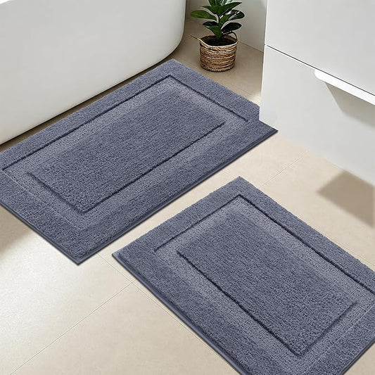 SHACOS Soft Microfiber Bathroom Rugs Set of 2 Pieces, Dark Grey | 32x20 + 24x16, Absorbent Plush Bath Rugs, Non Slip Washable Shaggy Bath Mats, Fluffy Bathroom Runner Floor Mats Shower Rug
