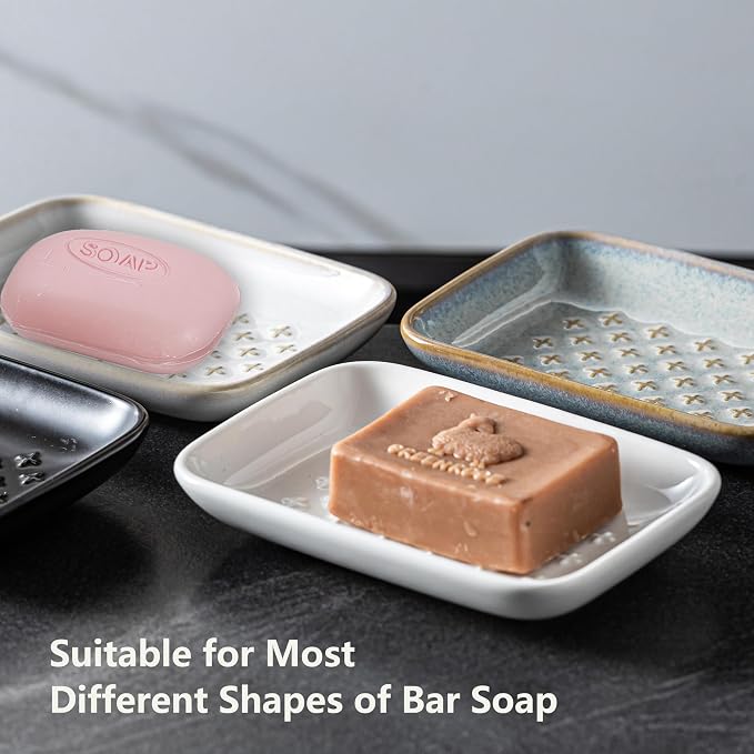 Gomakren Ceramic Soap Dish for Bar Soap 5.5in Cross Soap Saver Tray, Gray | Prevents soggy soap, non-slip bottom, easy to clean, bathroom soap holder, multi-use for sink shower, sponge butter & jewelry