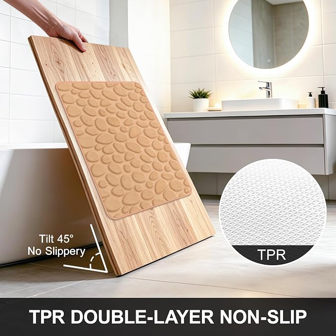 Stone Bath Mats, Non-Slip Memory Foam Bathroom Rug, 20x32 Khaki | TPR Rubber Backing,Ultra Soft,Highly Absorbent,Machine Washable,Quick Dry for Tub and Shower, Home Decor Accessories