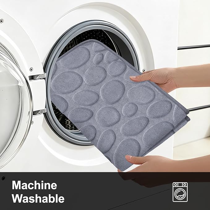 Stone Bath Mats, Non-Slip Memory Foam Bathroom Rugs, 20x32 Gray | TPR Rubber Backing,Ultra Soft,Highly Absorbent,Machine Washable,Quick Dry for Tub and Shower, Home Decor Accessories