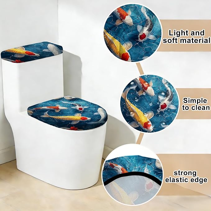 2 pack Toilet Lid Cover & Tank Lid Cover,Fits Standard & Elongated Toilet | Soft Stretchable Fabric,Machine Washable,Decorative Bathroom Protective Covers