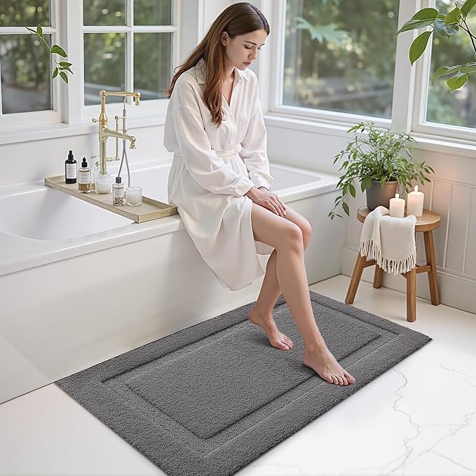 LUMI Large Bathroom Rugs Soft Absorbent, Non Slip Bath Mat 24x43, Dark Grey | Machine Washable with Rubber Backing, Quick Dry, Premium Microfiber Plush Carpet for Bathtub and Shower Floor