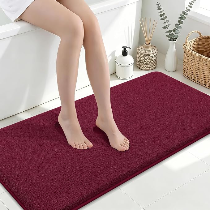 Smiry Memory Foam Bath Mat 47x24, Extra Soft Absorbent Bathroom Rugs | Burgundy Quick Dry, Machine Washable Bath Mats for Bathroom, Shower, Tub and Home Decor Accessories