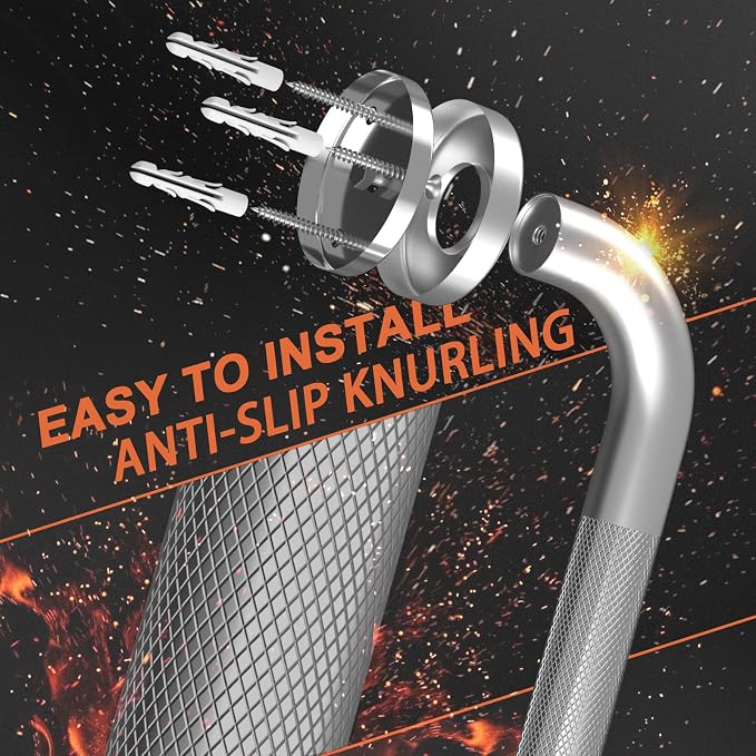Brushed Nickel Shower Grab Bars 32 Inch, Anti Slip Grab Bar with Knurled Grip, Stainless Steel Bathroom Safety Balance Handrail, Wall Mounted Handicap Bar for Elderly, Textured Senior Grab Bar Handle