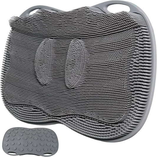 XL Silicone Shower Foot Scrubber Mat with Suction Cups, Foot Washer for Shower, Foot and Back Scrubber for Smooth Shower Wall or Floor, Grey, 17.3 x 12.9 in