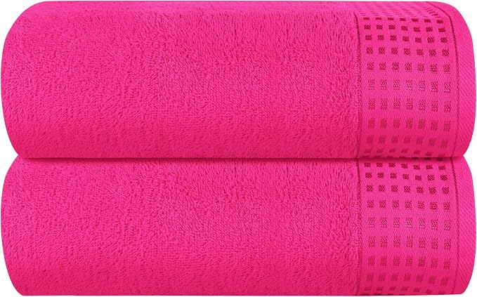 GLAMBURG 100% Cotton Oversized 2 Pack Bath Sheets 35x70, Ultra Soft Highly Absorbant Compact Quickdry & Lightweight Large Bath Sheet Set, Ideal for Gym Travel Camp Pool - Hot Pink
